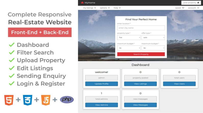 Complete Responsive Real-Estate Website Design Using HTML/CSS/JS/PHP PDO/MySQL - Demo