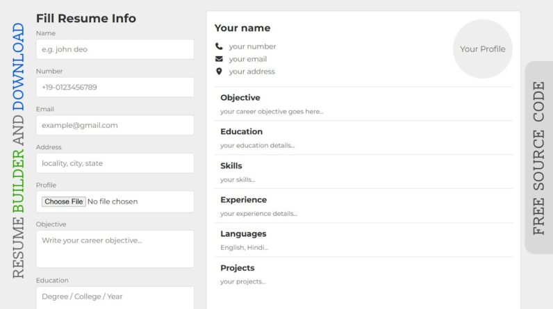 Build a Resume Builder App with Live Preview & PDF Download (HTML CSS JS)